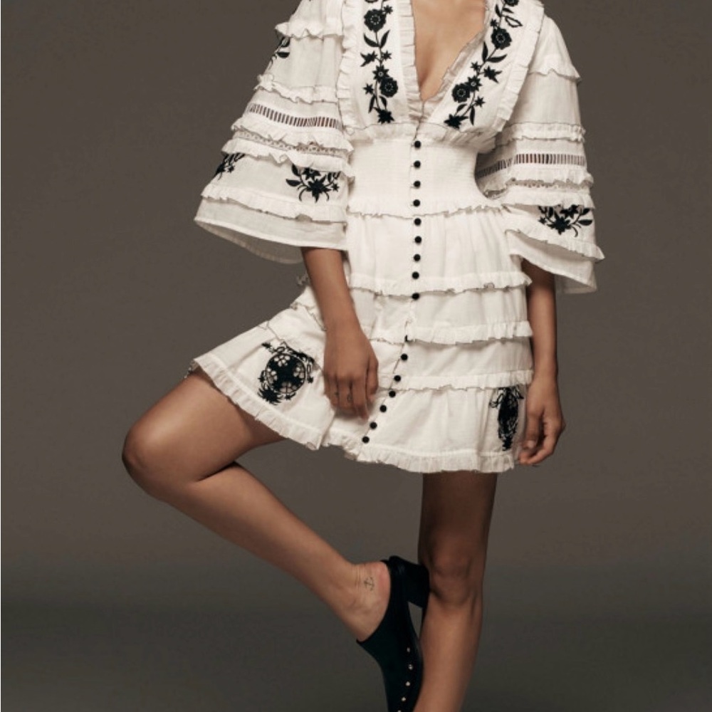 Anthropologie White and Black Floral Dress